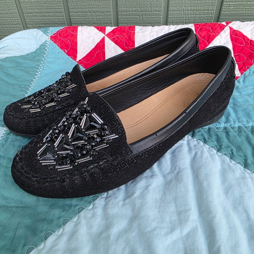 Nurture Claireed Black Suede Beaded Loafers 8M Bling Toe Dark Romantic Bejeweled